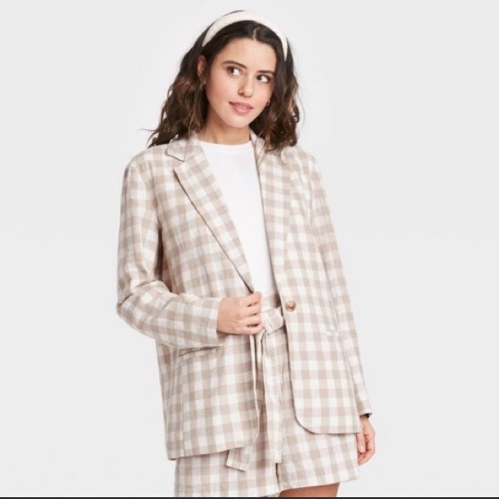 NWOT A new day Women’s Linen Blend Plaid jacket